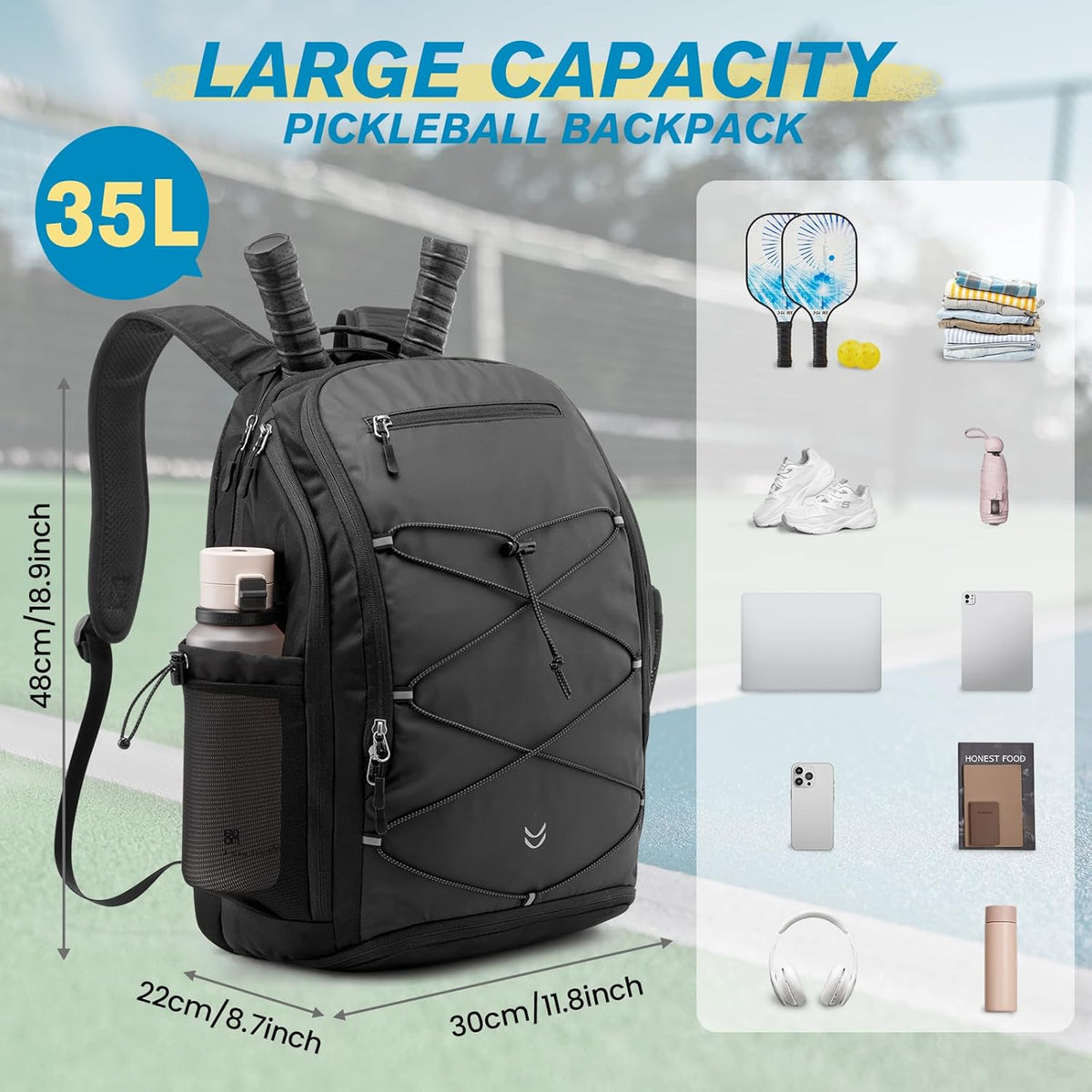 G4Free Pickleball School Backpack with Fence Hook Laptop Compartment
