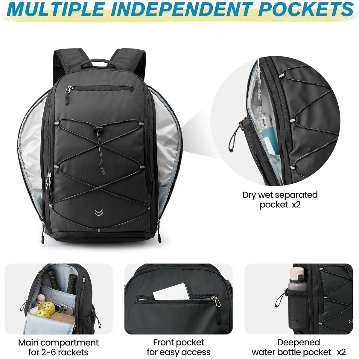 G4Free Pickleball School Backpack with Fence Hook Laptop Compartment