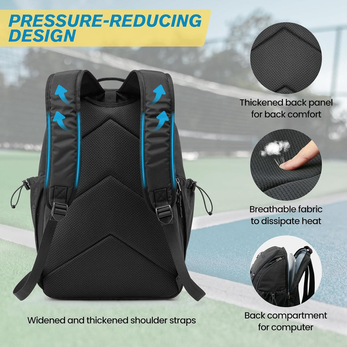 G4Free Pickleball School Backpack with Fence Hook Laptop Compartment