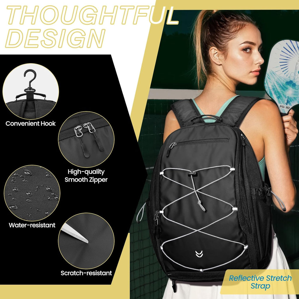 G4Free Pickleball School Backpack with Fence Hook Laptop Compartment