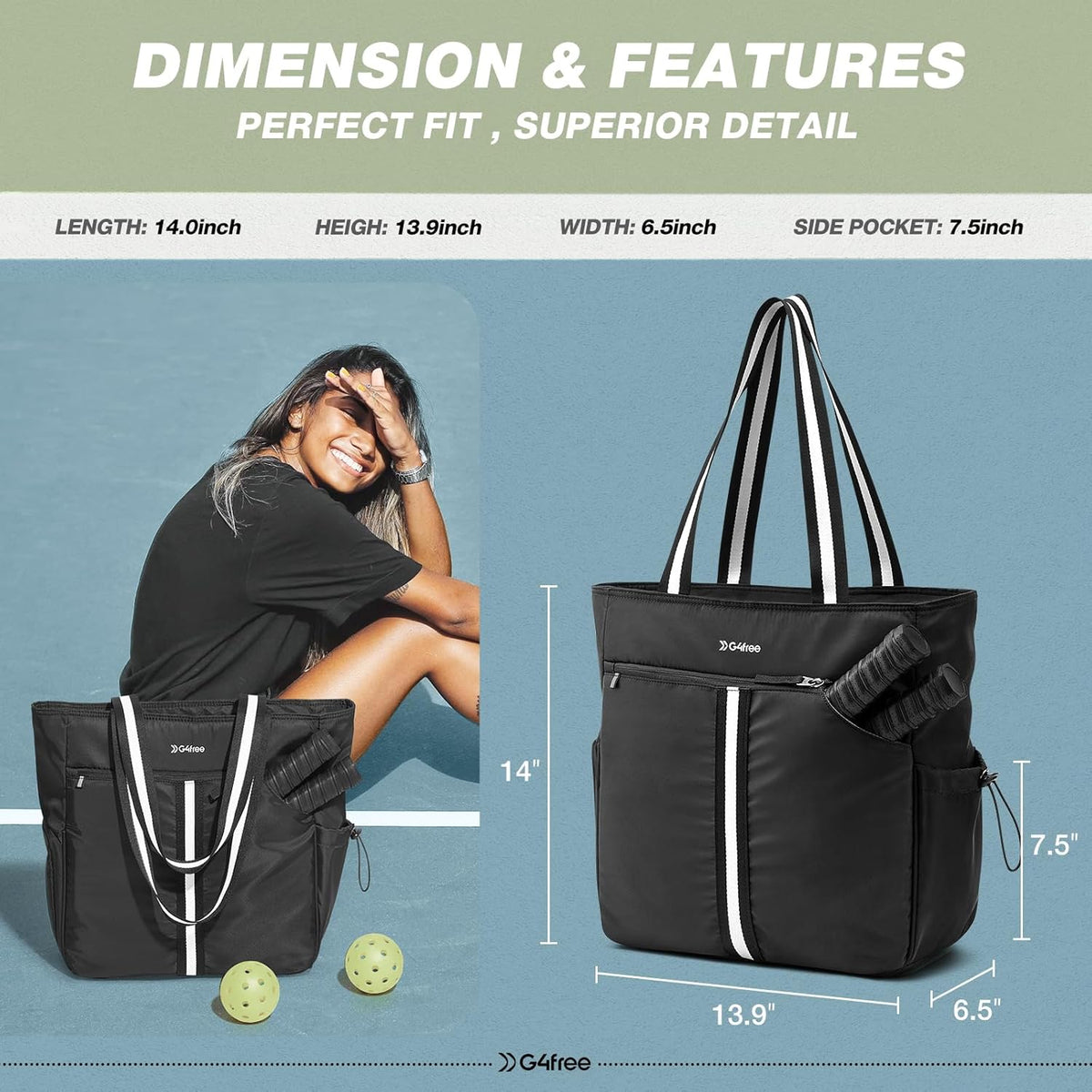G4Free Pickleball Tote with Shoe & Paddle Pocket