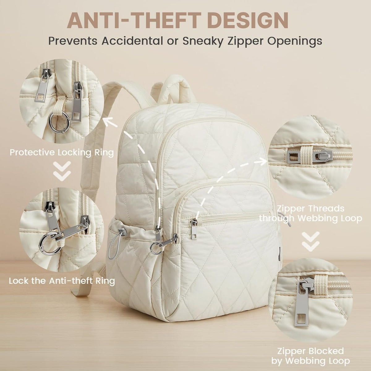 G4Free Puffer Quilted with Anti-theft Buckle Backpack