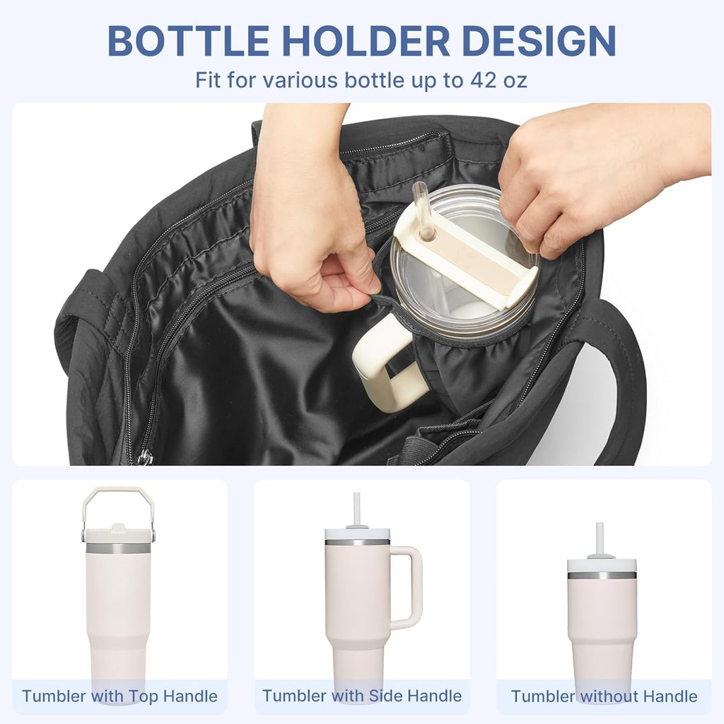 G4Free Puffer Shoulder Bag with Cup Holder and Laptop Compartment