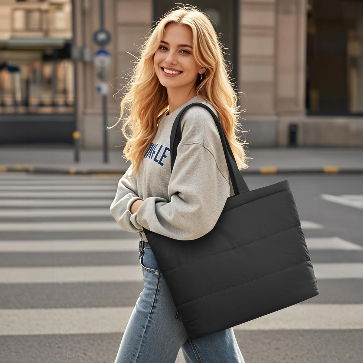 G4Free Puffer Shoulder Bag with Cup Holder and Laptop Compartment
