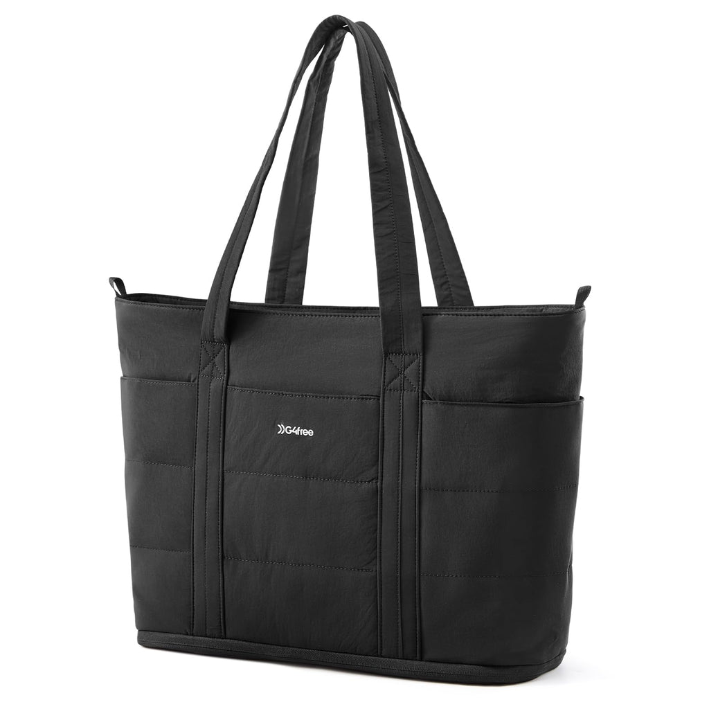 G4Free Puffer  Tote Bag with Zipper Compartments, Expandable Handbag