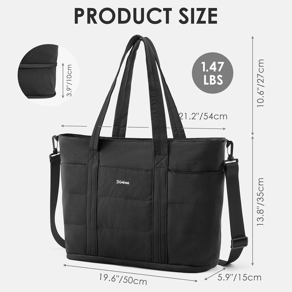 G4Free Puffer  Tote Bag with Zipper Compartments, Expandable Handbag