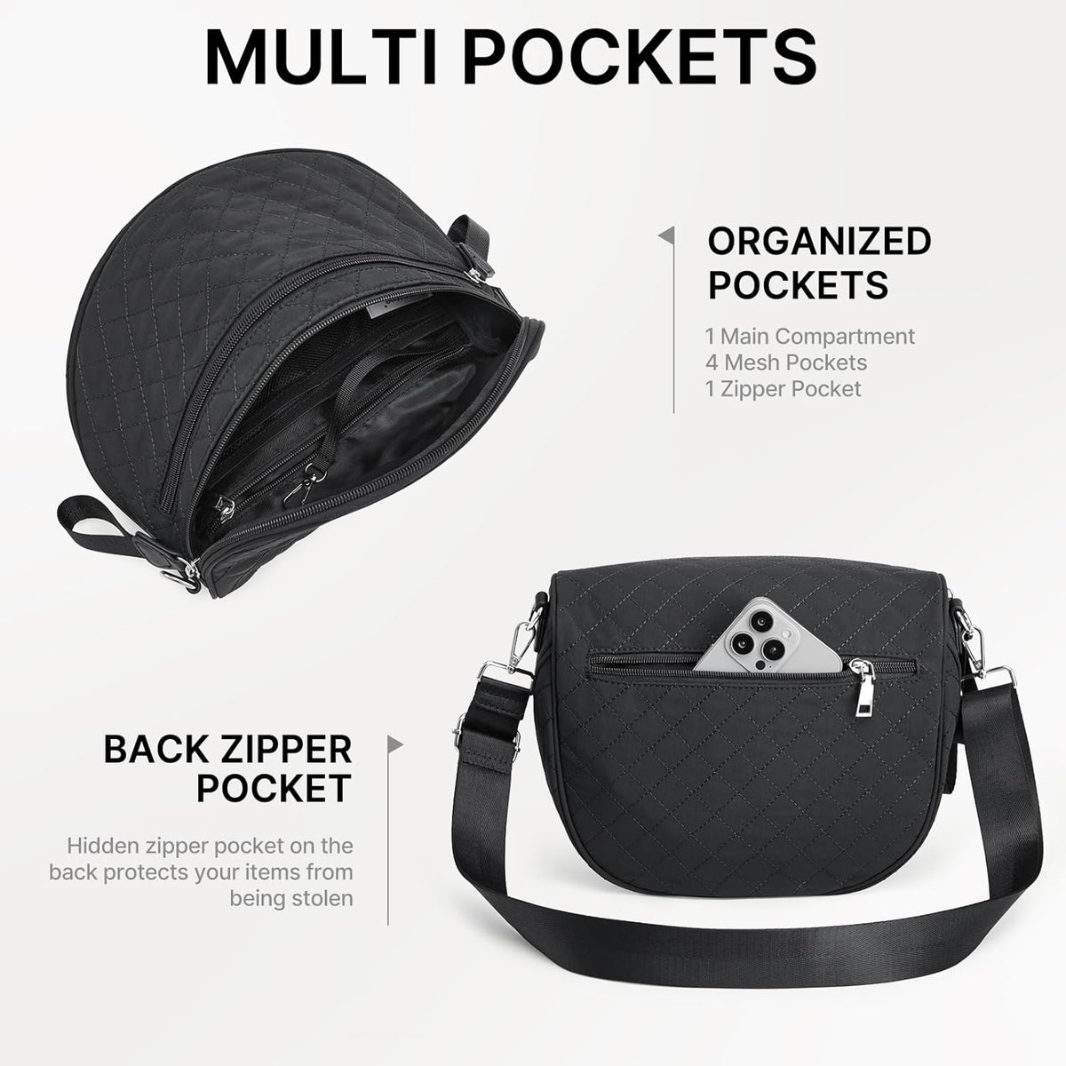 G4Free Quilted Bum Bag Spacious Nylon with Removable Pouch