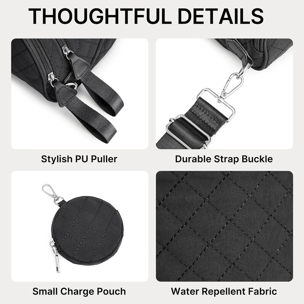 G4Free Quilted Bum Bag Spacious Nylon with Removable Pouch