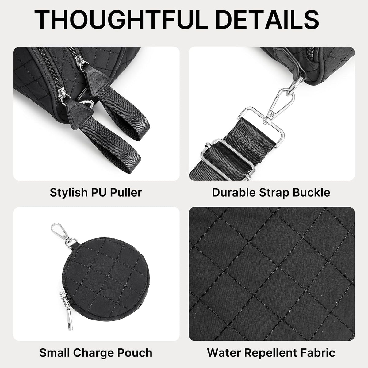 G4Free Quilted Bum Bag Spacious Nylon with Removable Pouch