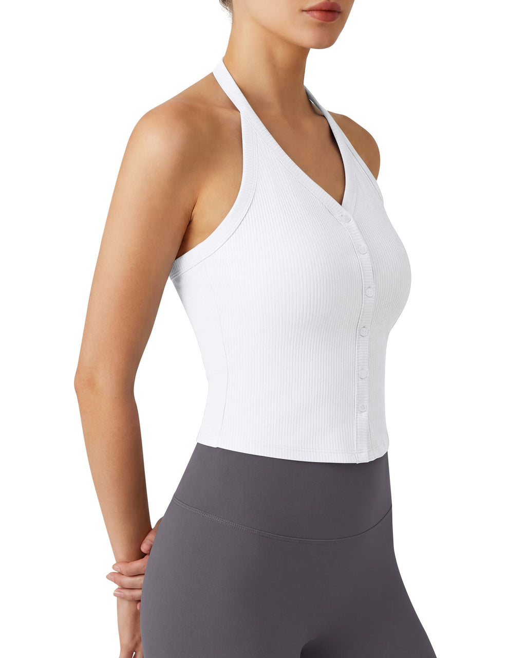 G4Free Ribbed Backless Halter Crop Cami