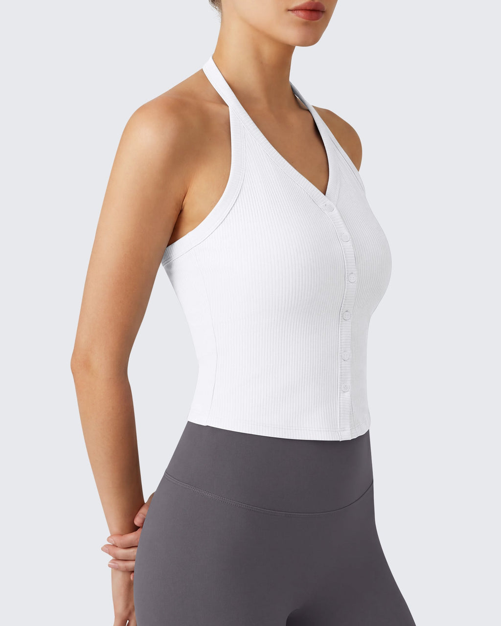 G4Free Ribbed Backless Halter Crop Cami