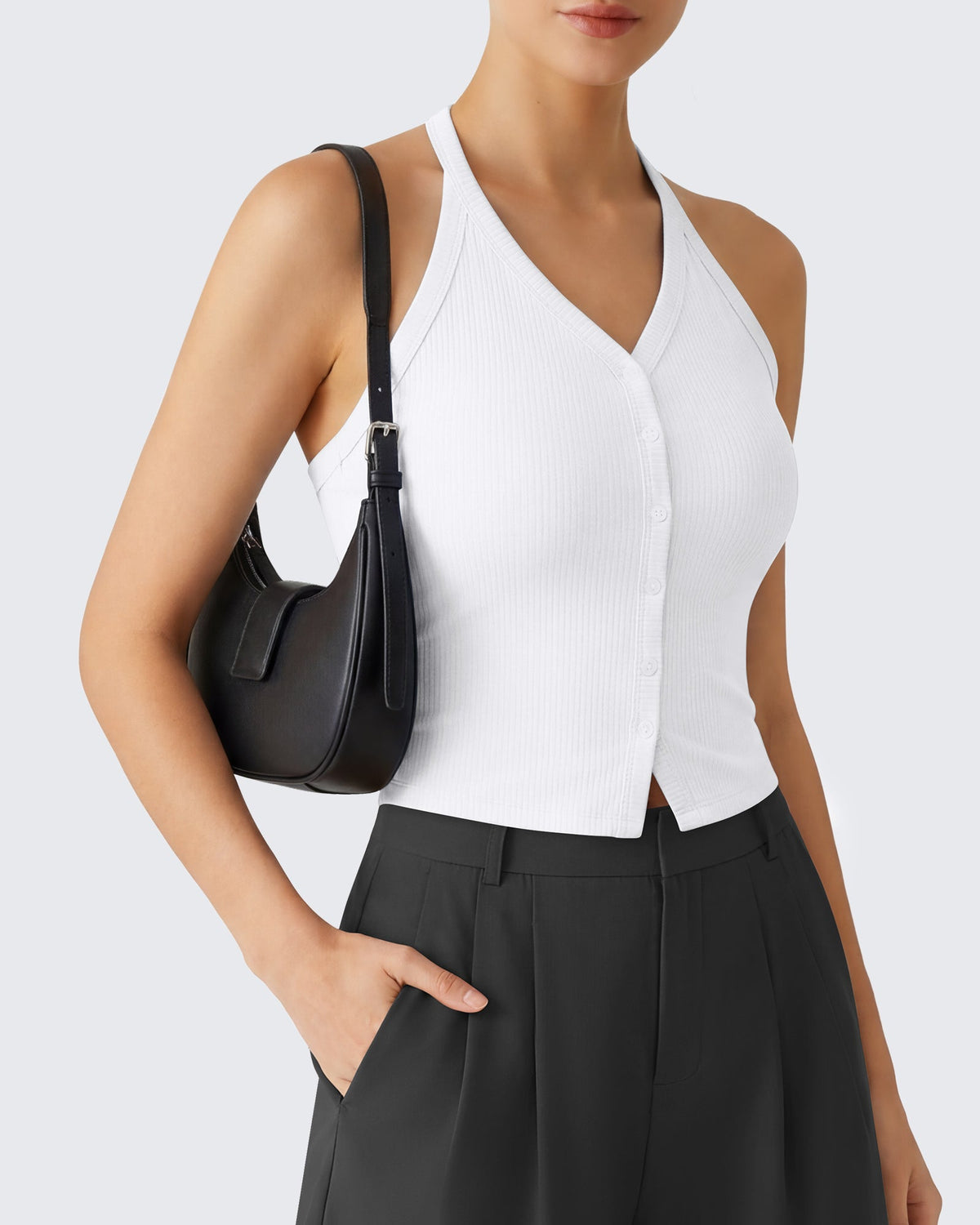 G4Free Ribbed Backless Halter Crop Cami
