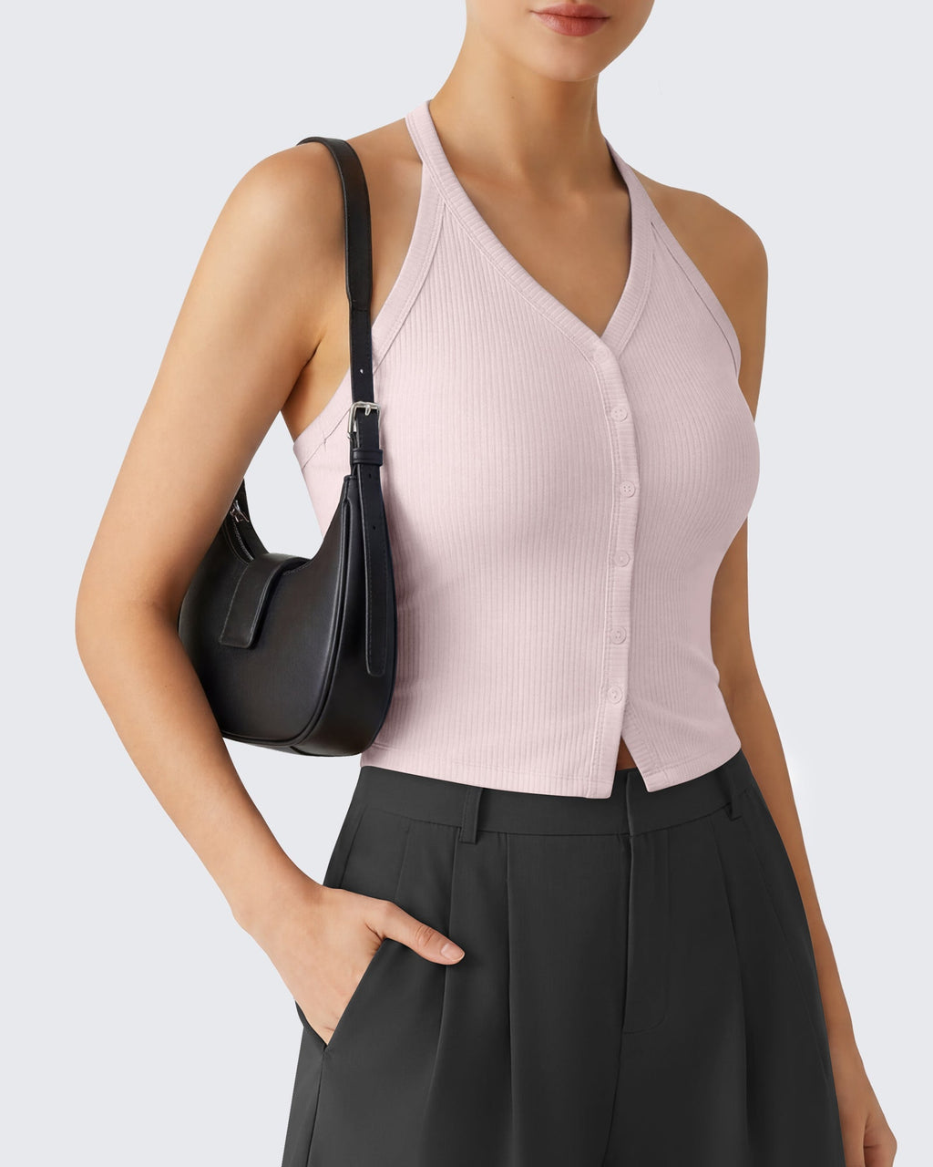 G4Free Ribbed Backless Halter Crop Cami
