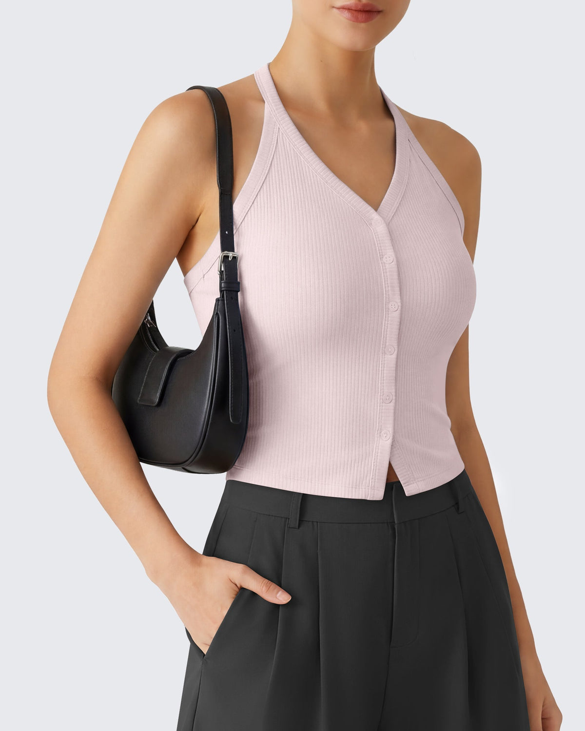 G4Free Ribbed Backless Halter Crop Cami