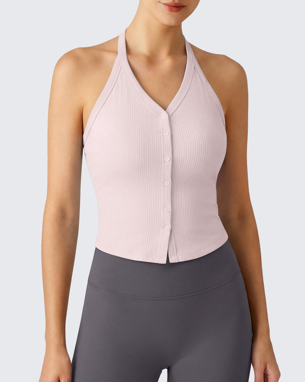 G4Free Ribbed Backless Halter Crop Cami