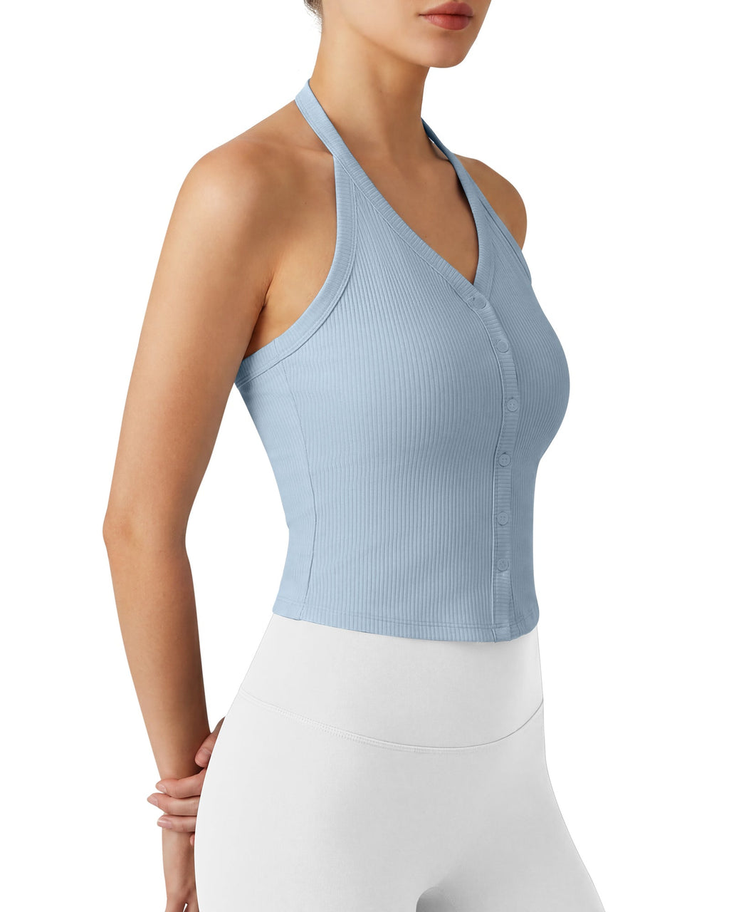 G4Free Ribbed Backless Halter Crop Cami