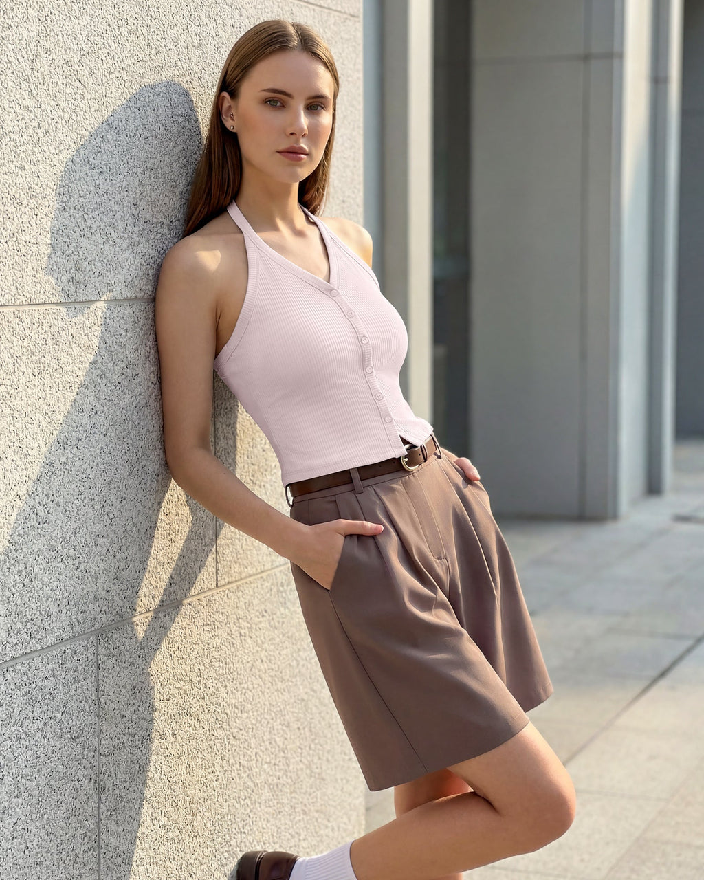 G4Free Ribbed Backless Halter Crop Cami