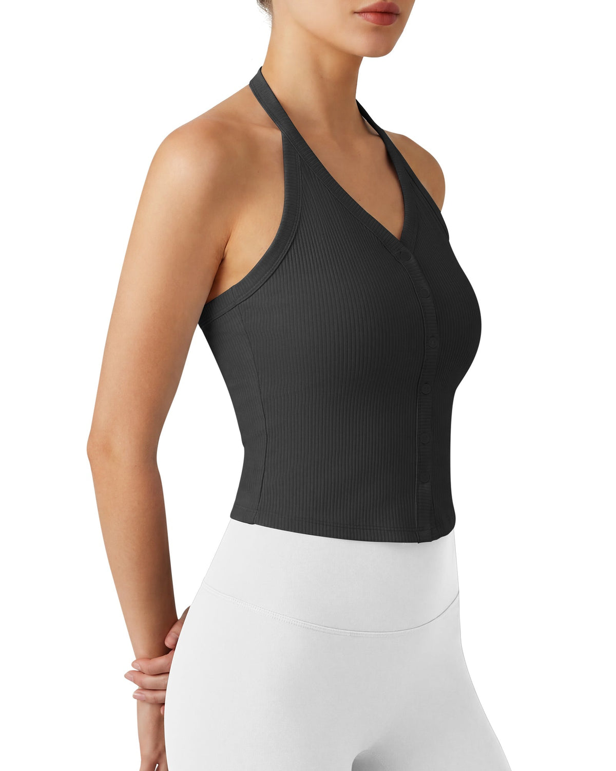 G4Free Ribbed Backless Halter Crop Cami