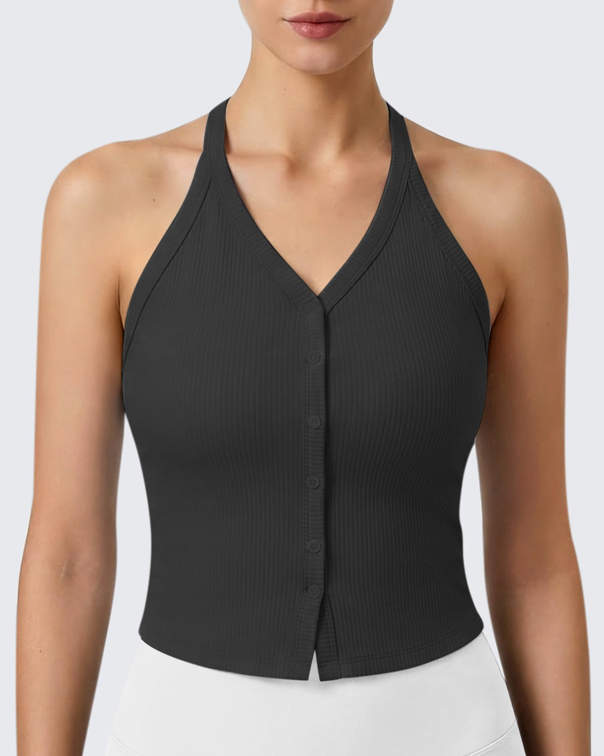G4Free Ribbed Backless Halter Crop Cami