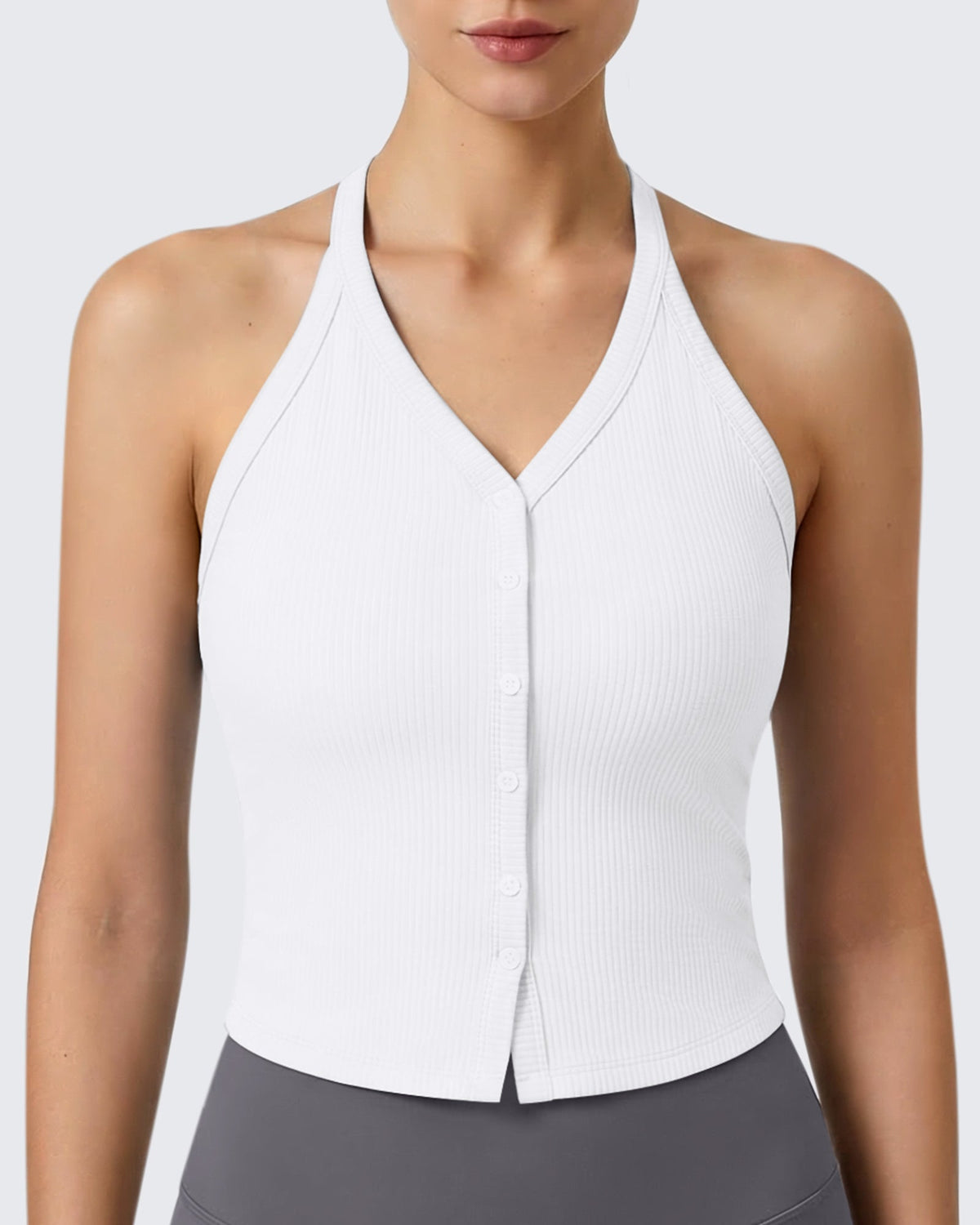 G4Free Ribbed Backless Halter Crop Cami