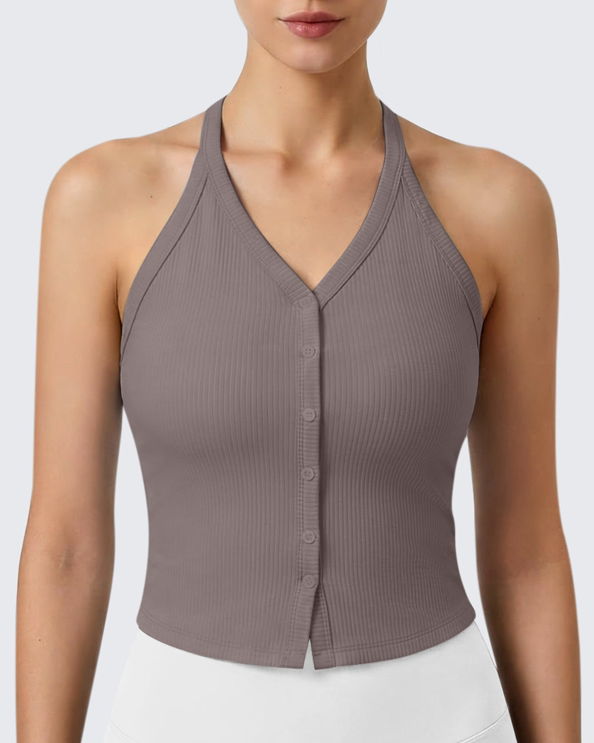 G4Free Ribbed Backless Halter Crop Cami