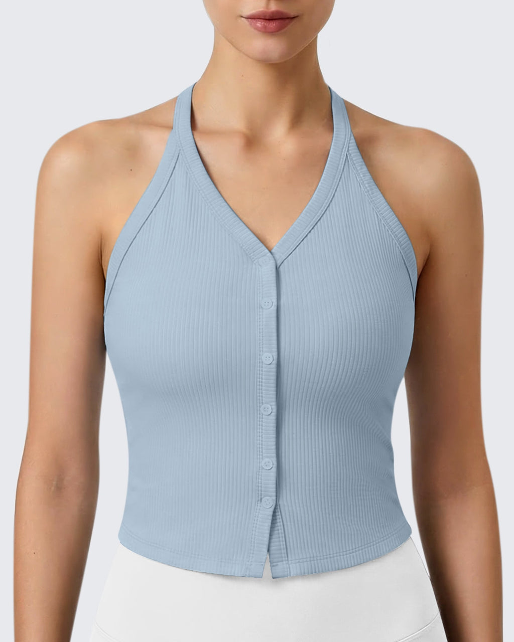 G4Free Ribbed Backless Halter Crop Cami