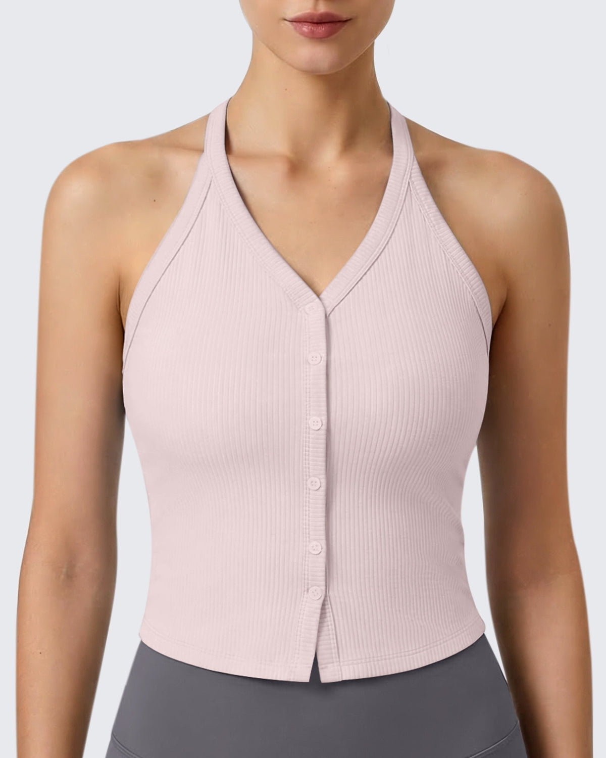 G4Free Ribbed Backless Halter Crop Cami