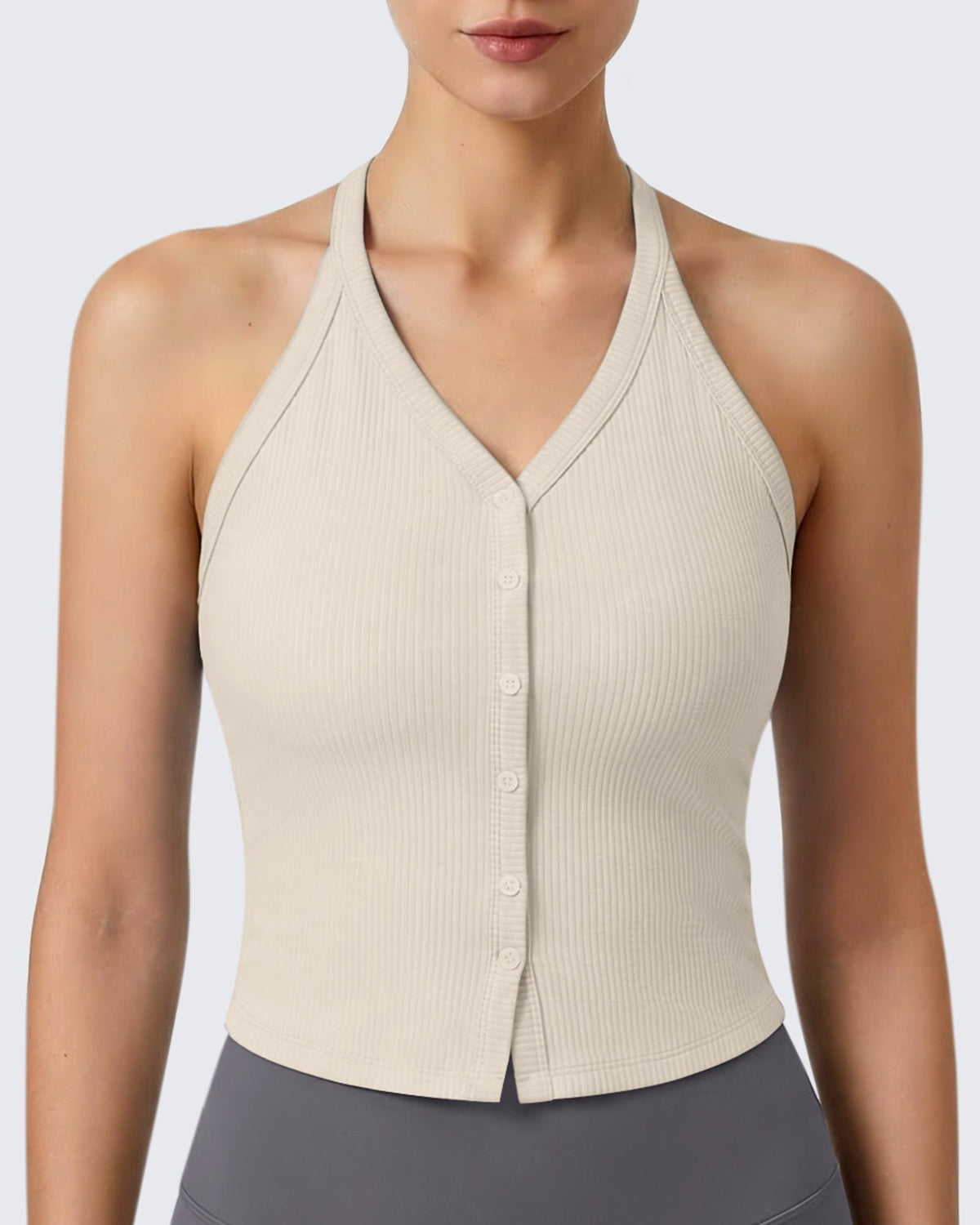 G4Free Ribbed Backless Halter Crop Cami