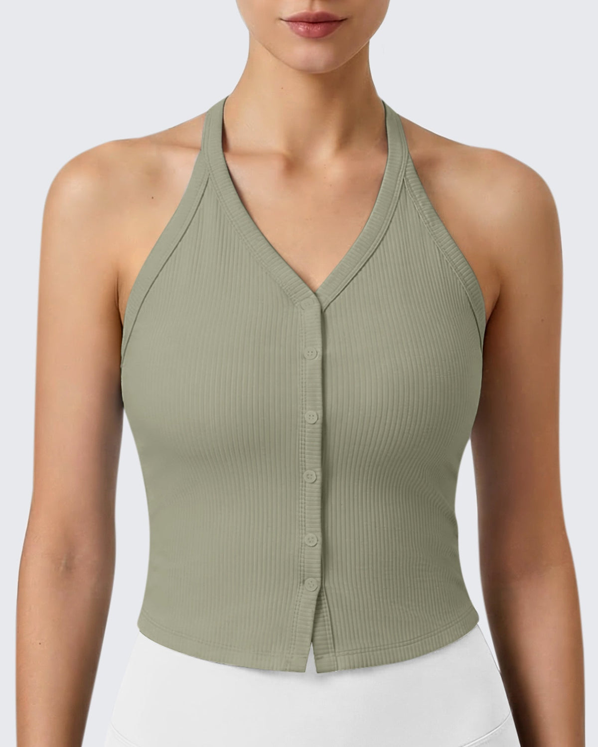 G4Free Ribbed Backless Halter Crop Cami