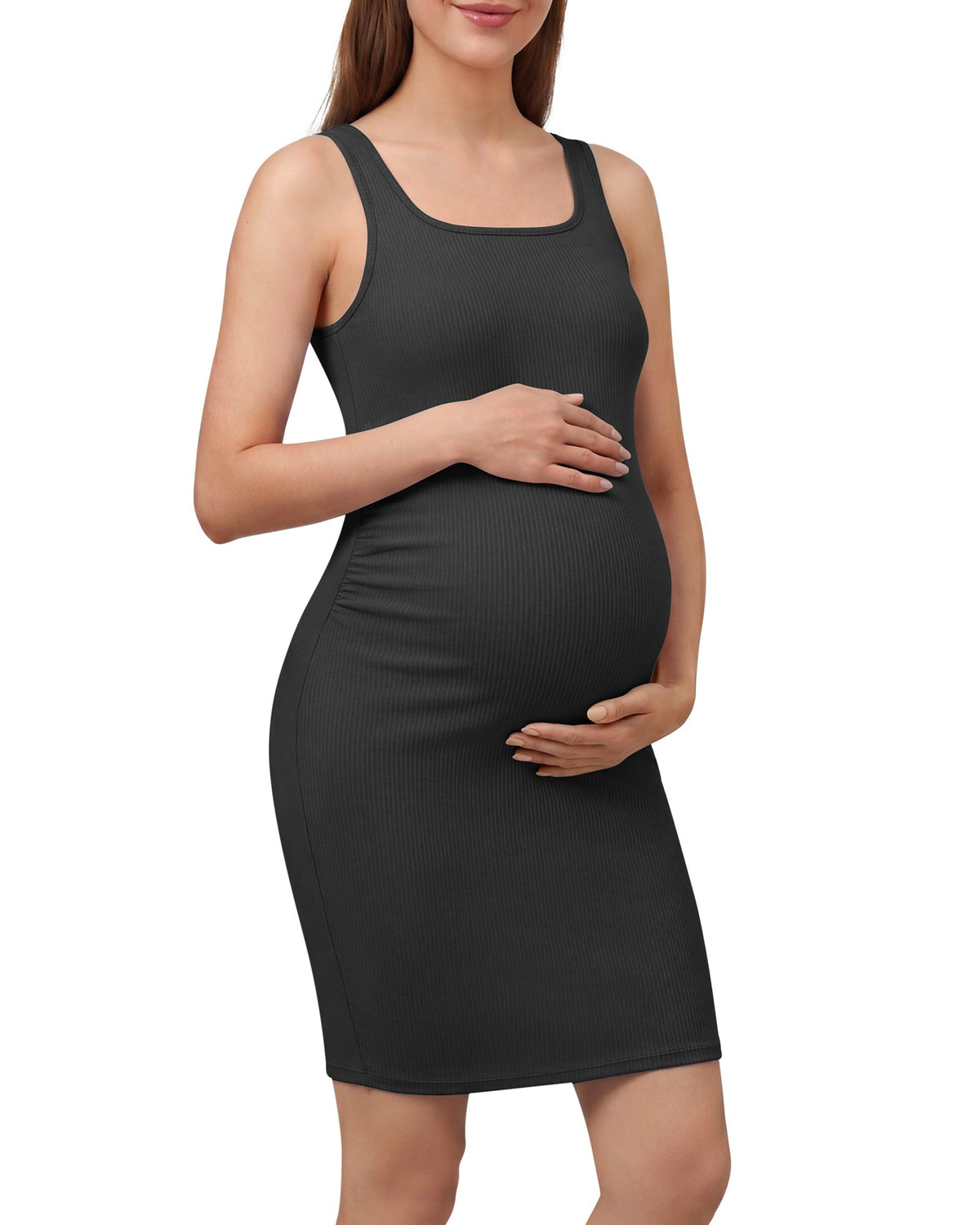 G4Free Ribbed Square Neck Midi Maternity Tank Dress