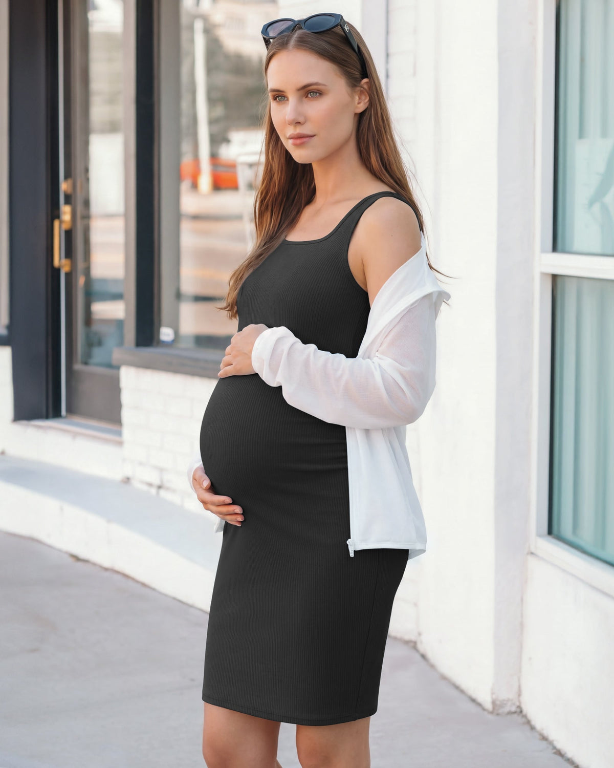 G4Free Ribbed Square Neck Midi Maternity Tank Dress