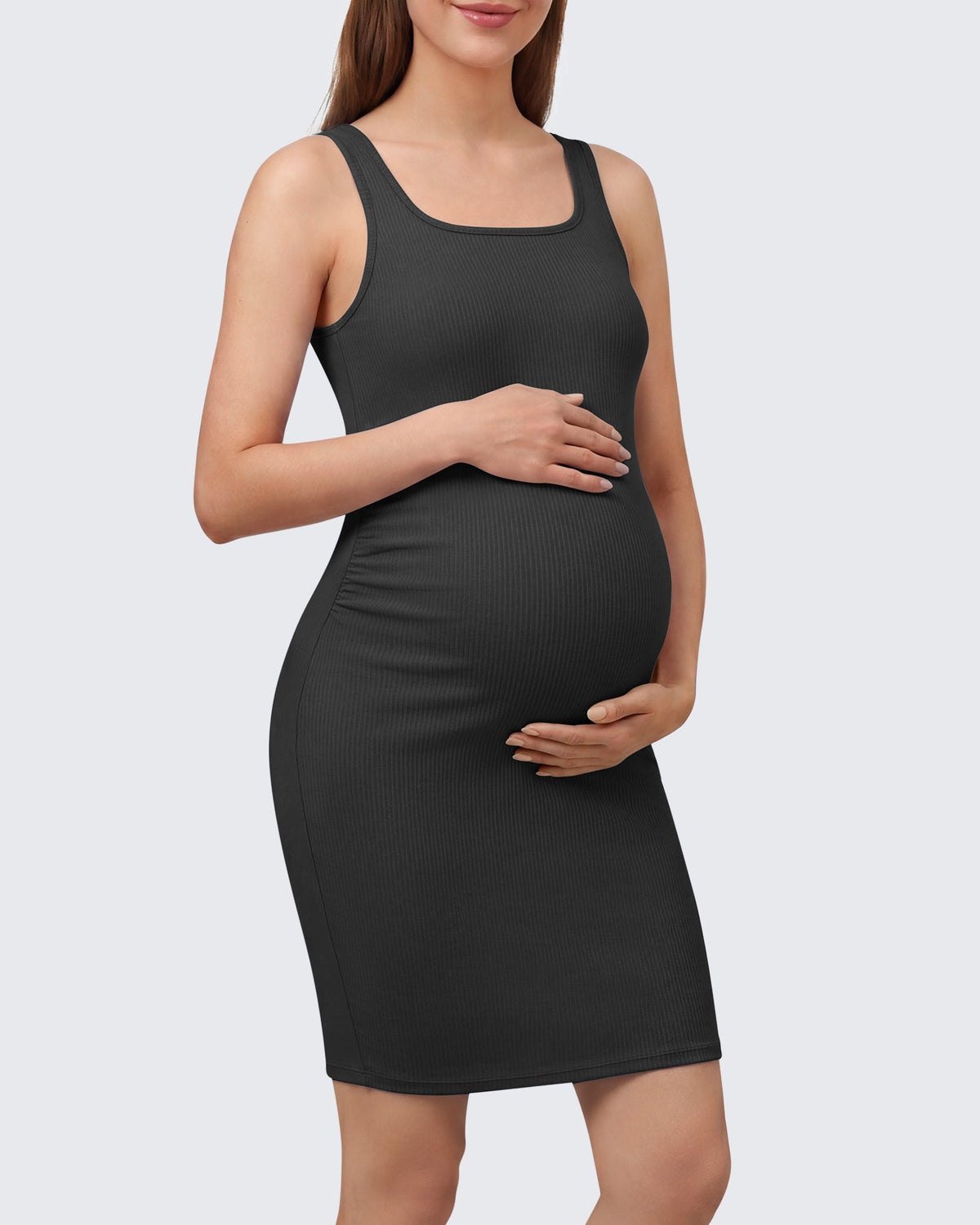 G4Free Ribbed Square Neck Midi Maternity Tank Dress