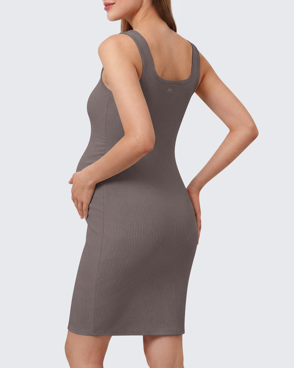 G4Free Ribbed Square Neck Midi Maternity Tank Dress