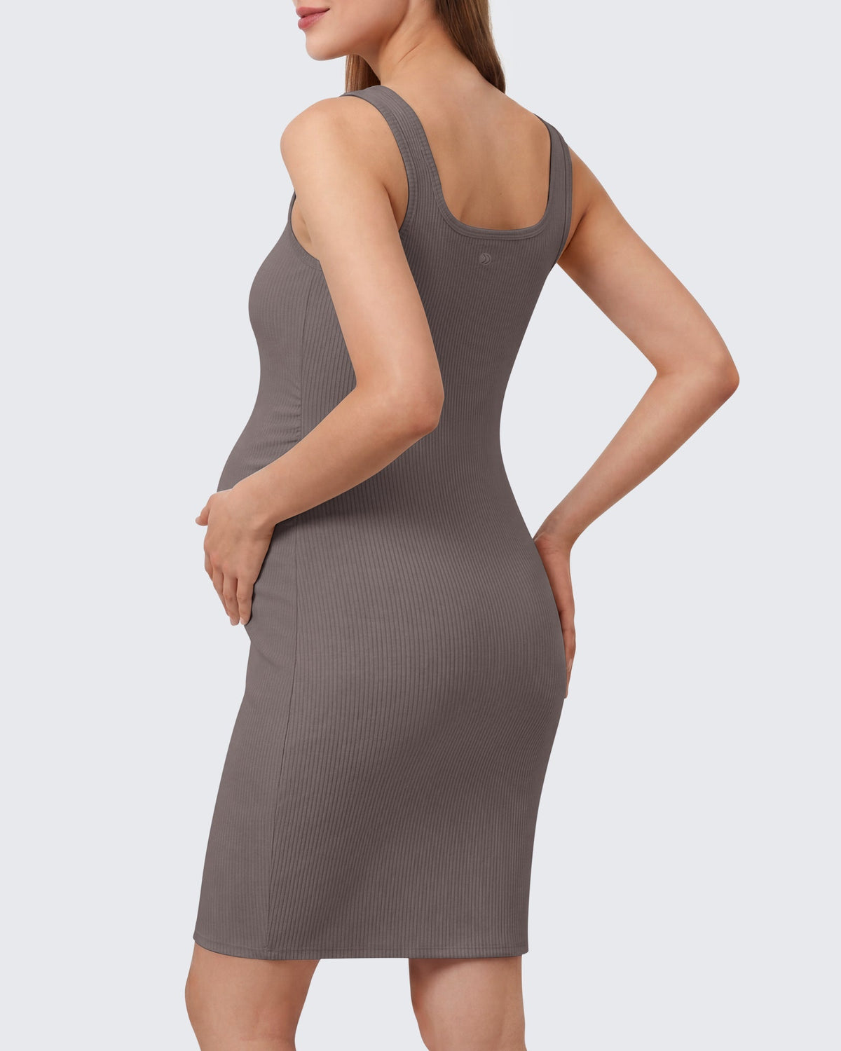 G4Free Ribbed Square Neck Midi Maternity Tank Dress