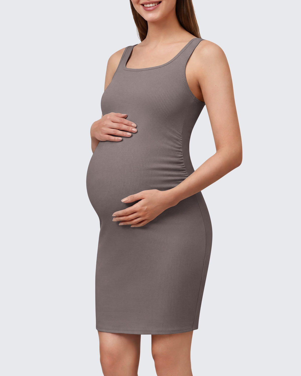 G4Free Ribbed Square Neck Midi Maternity Tank Dress