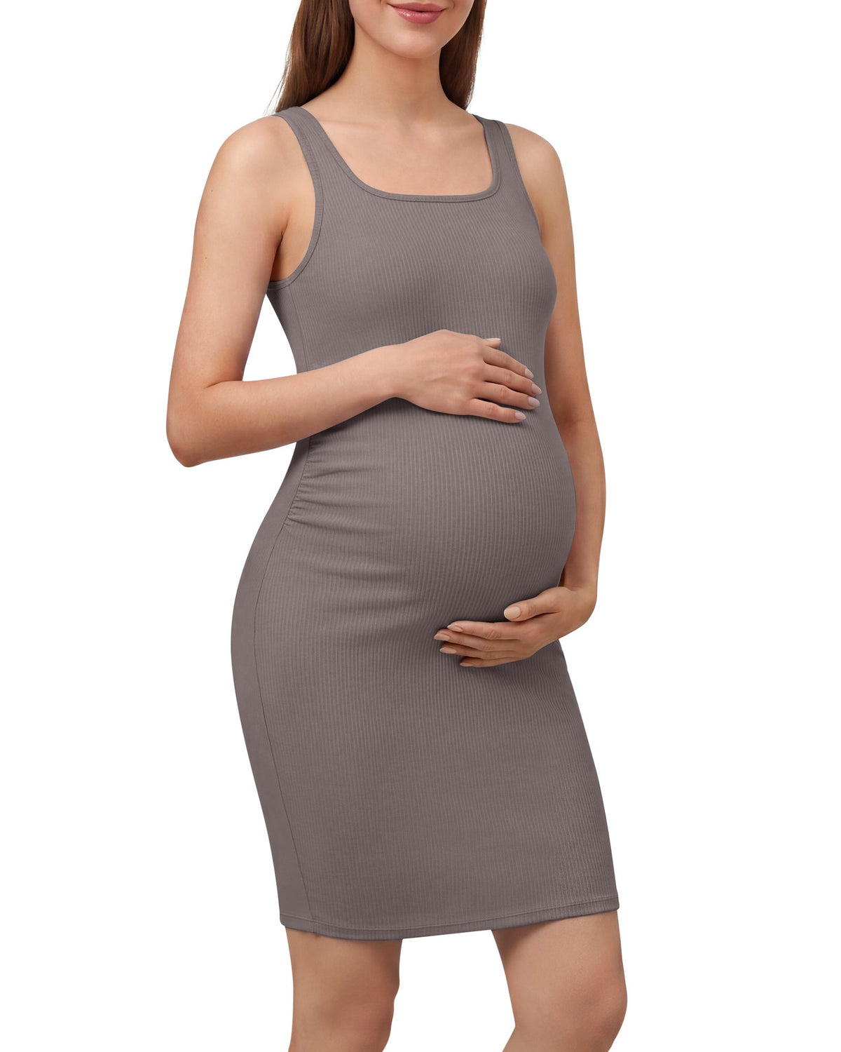 G4Free Ribbed Square Neck Midi Maternity Tank Dress