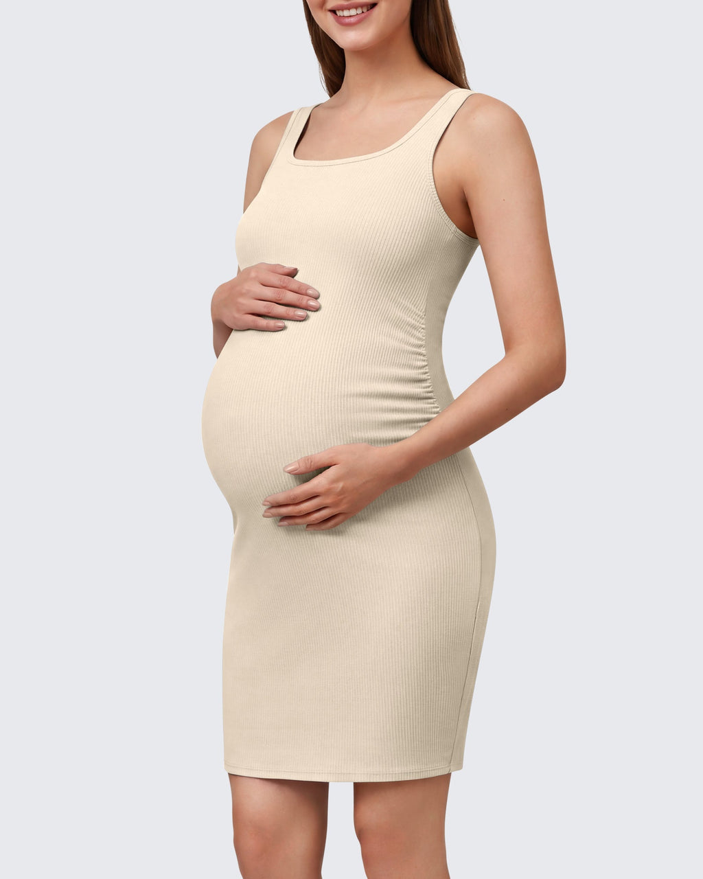 G4Free Ribbed Square Neck Midi Maternity Tank Dress