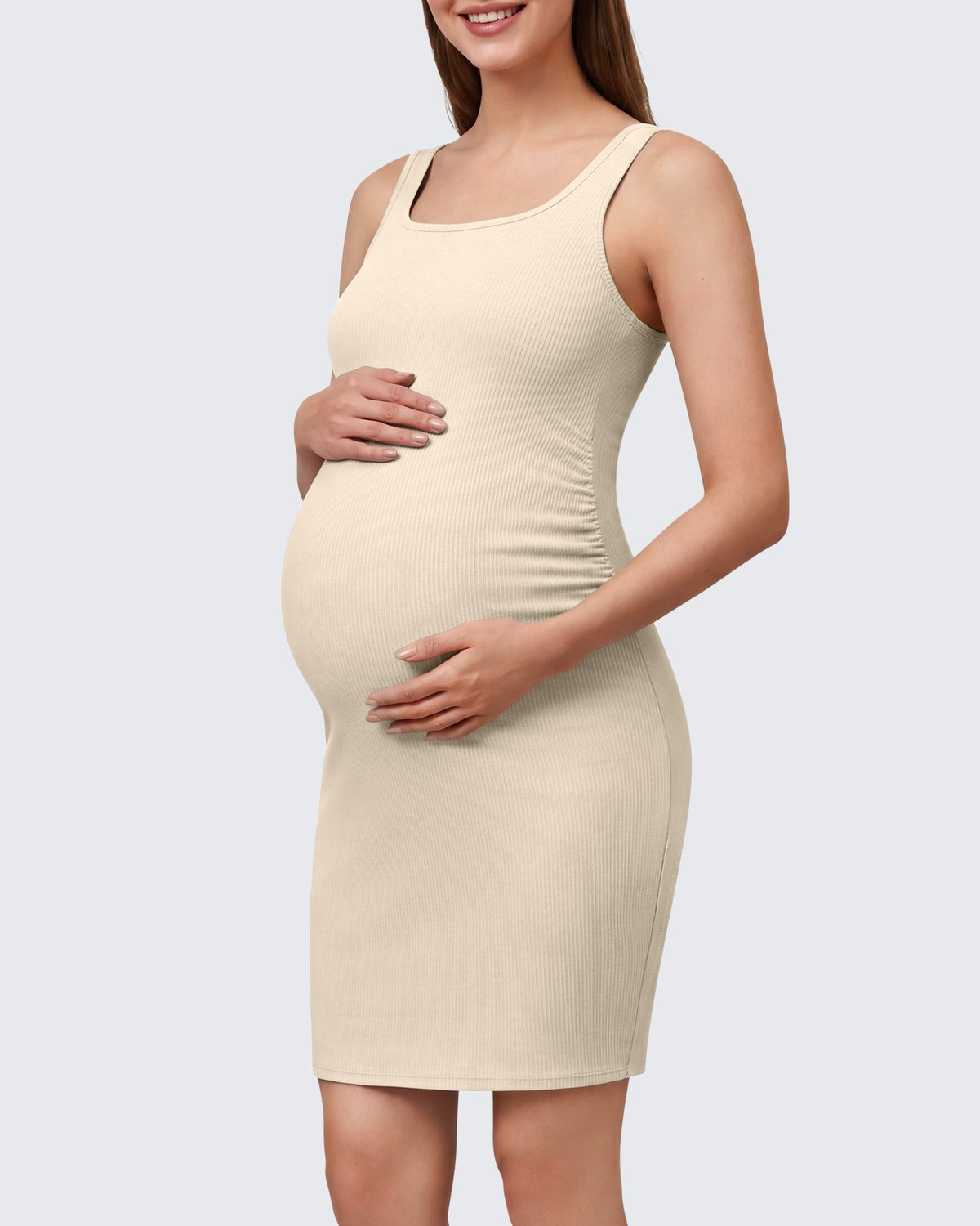 G4Free Ribbed Square Neck Midi Maternity Tank Dress