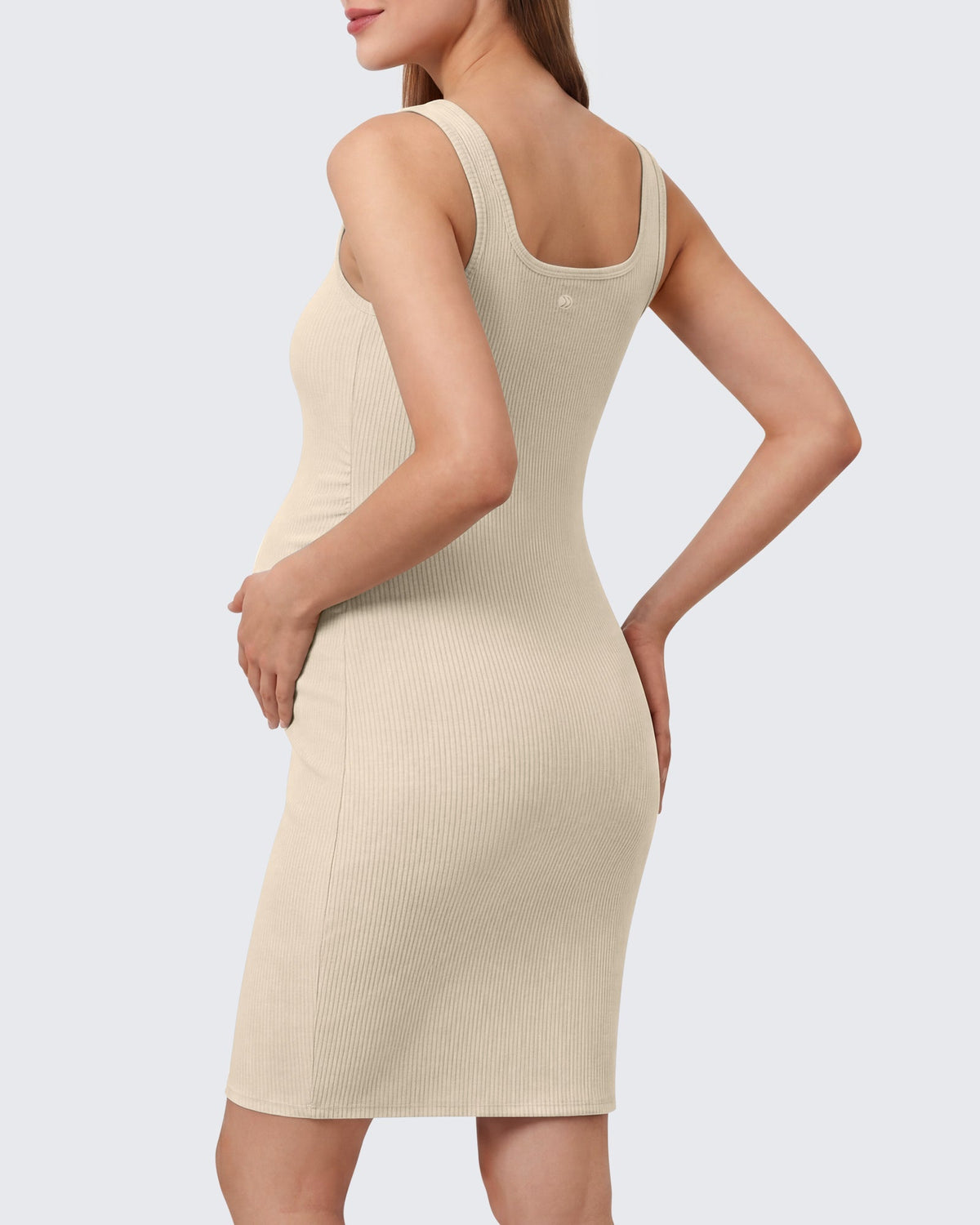 G4Free Ribbed Square Neck Midi Maternity Tank Dress