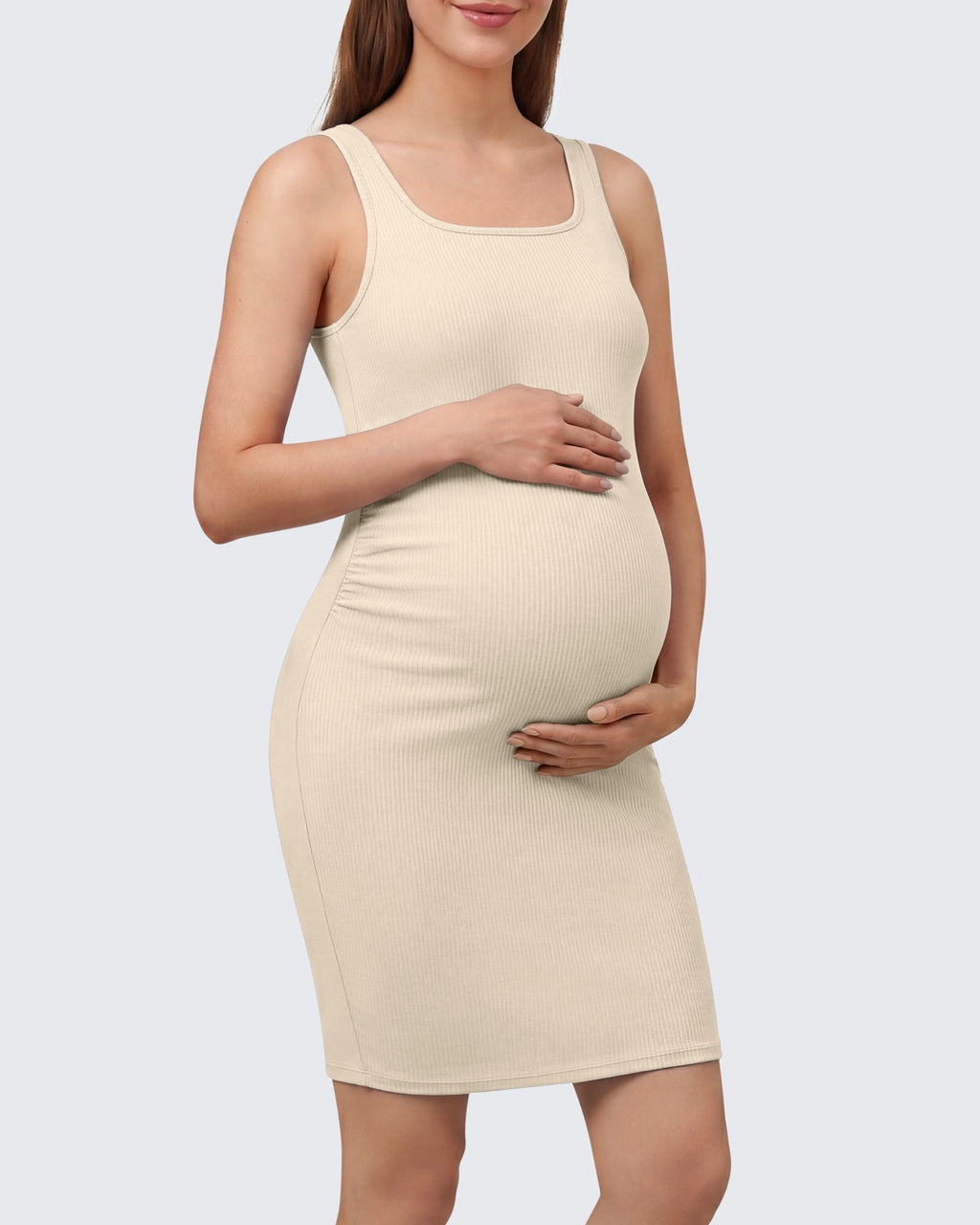 G4Free Ribbed Square Neck Midi Maternity Tank Dress