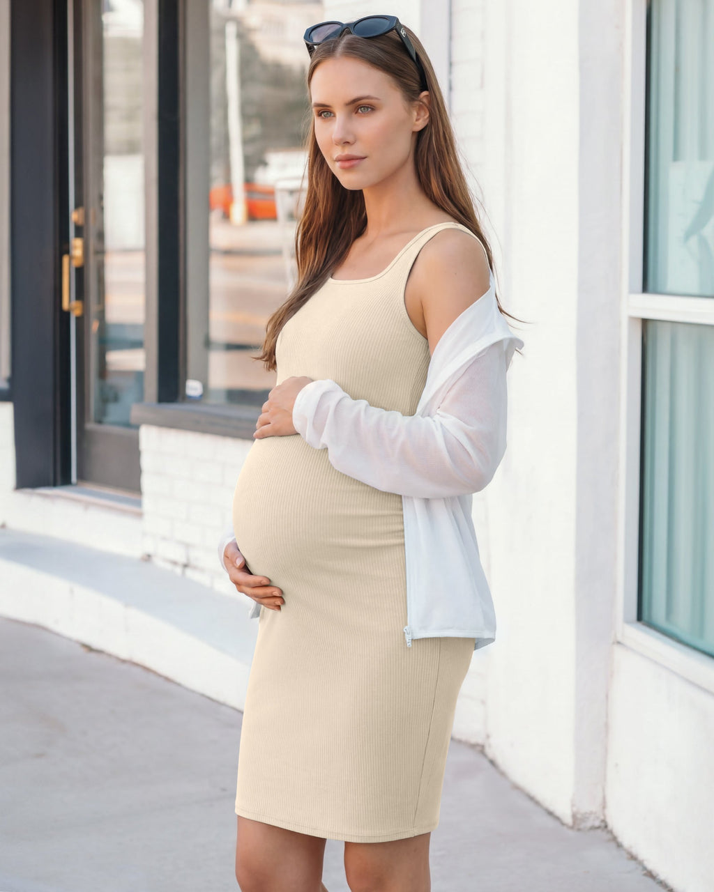 G4Free Ribbed Square Neck Midi Maternity Tank Dress