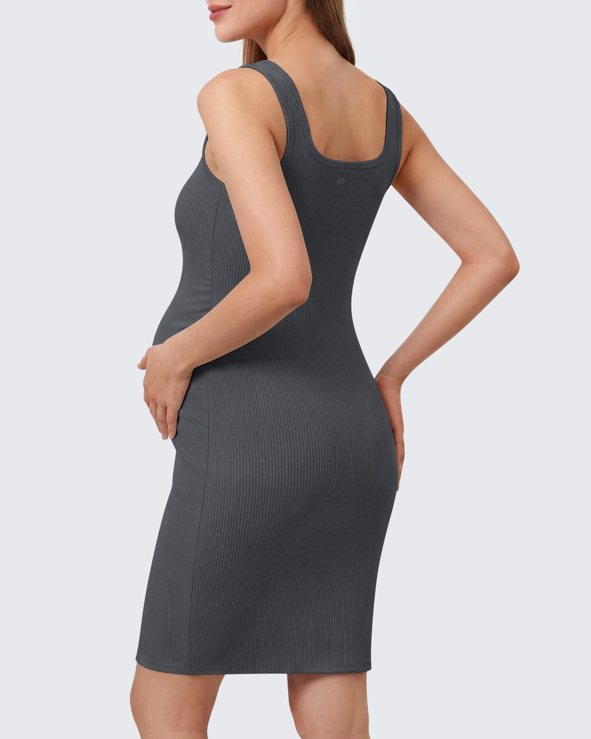 G4Free Ribbed Square Neck Midi Maternity Tank Dress