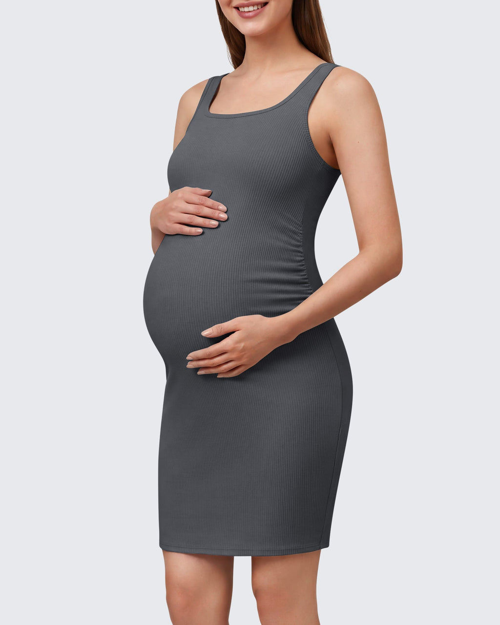 G4Free Ribbed Square Neck Midi Maternity Tank Dress