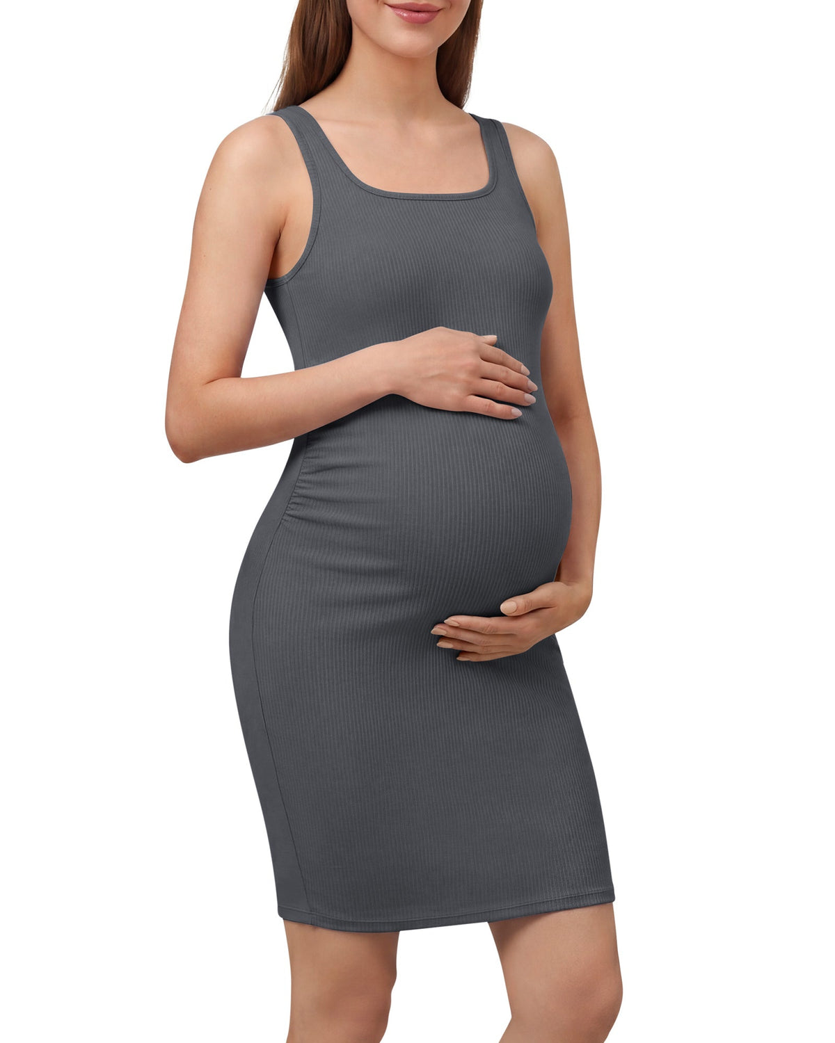 G4Free Ribbed Square Neck Midi Maternity Tank Dress