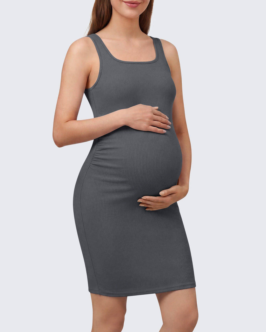 G4Free Ribbed Square Neck Midi Maternity Tank Dress