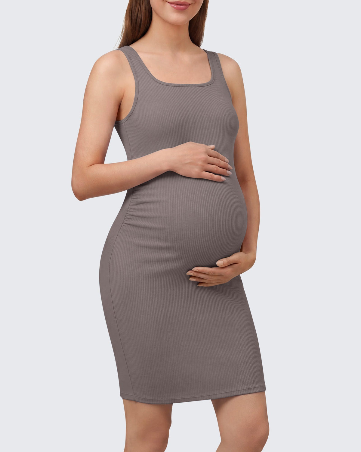 G4Free Ribbed Square Neck Midi Maternity Tank Dress