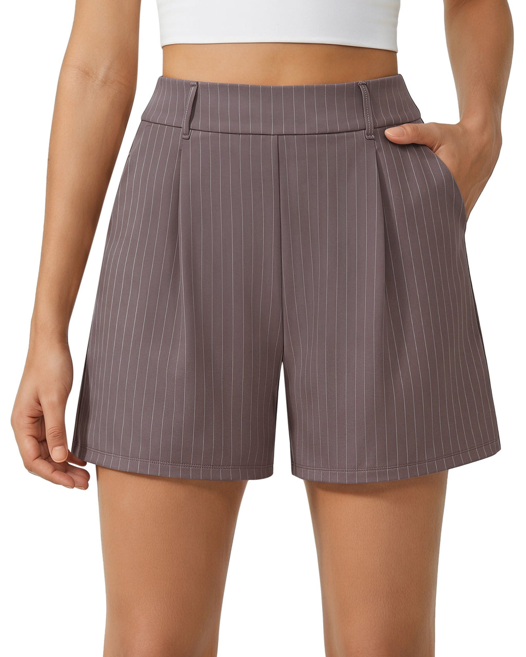 G4Free ShiftReady 5" High Waisted Pleated Trouser Shorts with Pockets
