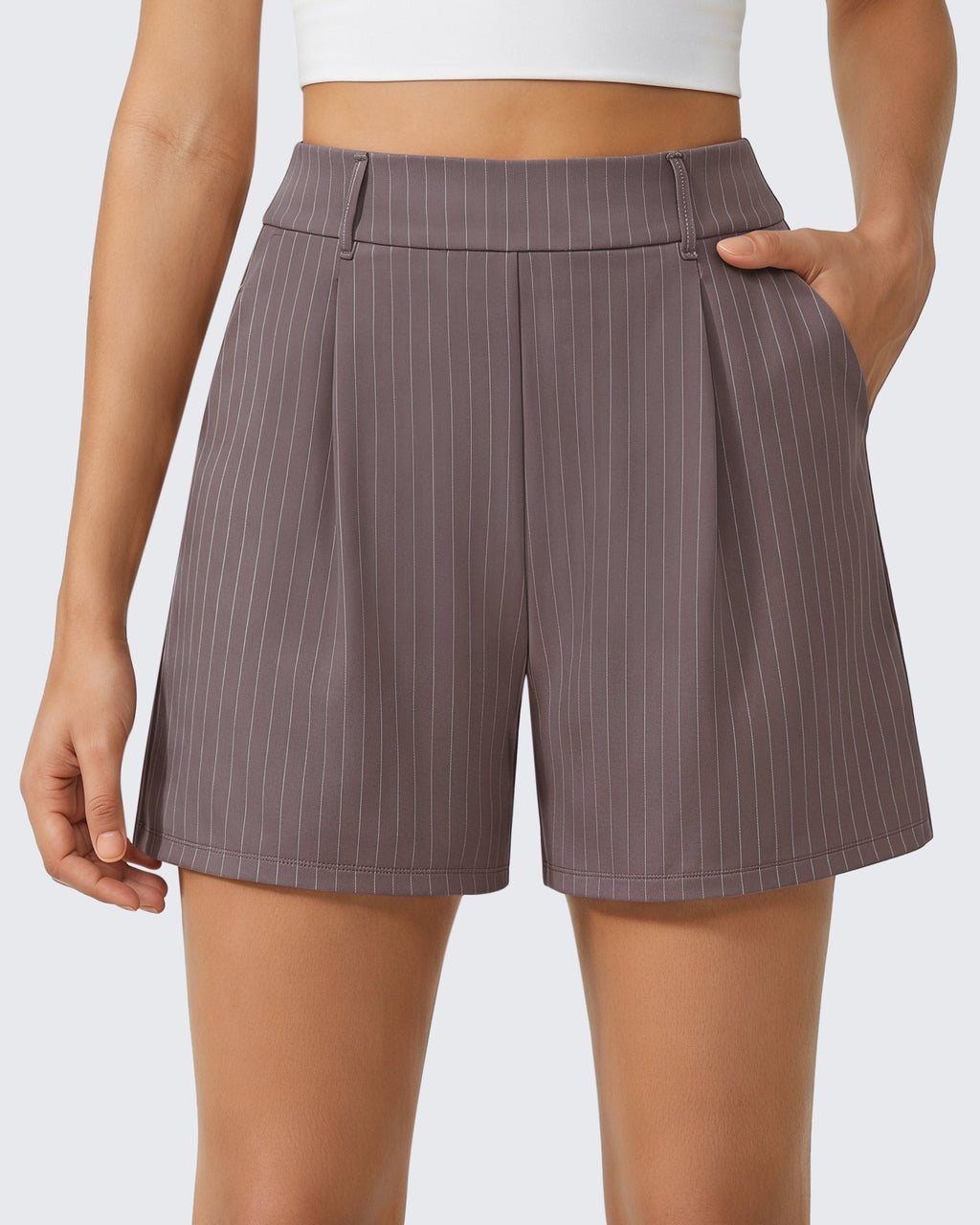 G4Free ShiftReady 5" High Waisted Pleated Trouser Shorts with Pockets