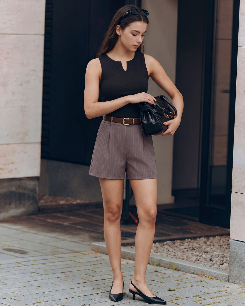 G4Free ShiftReady 5" High Waisted Pleated Trouser Shorts with Pockets