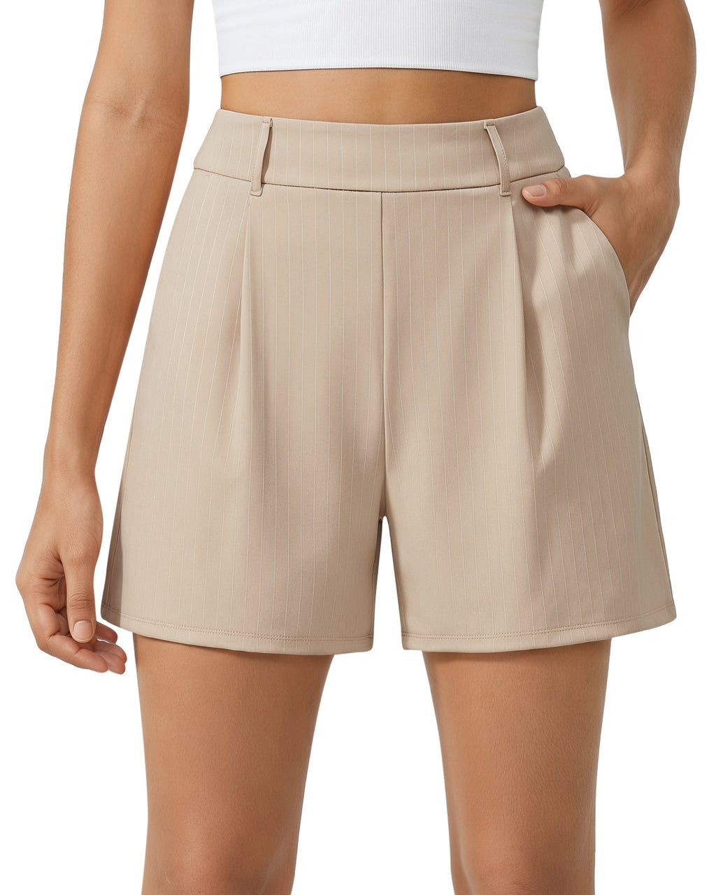 G4Free ShiftReady 5" High Waisted Pleated Trouser Shorts with Pockets